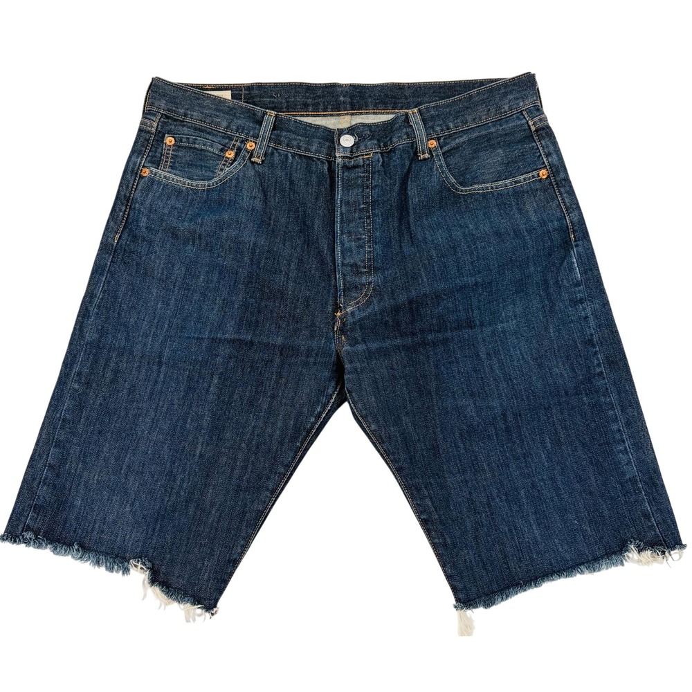 Levi's Premium 501‎ Big E Denim Shorts W36 Cutoff Raw Hem Blue Jean